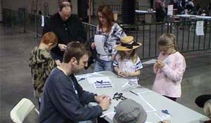 constructing flip books at Maker Faire